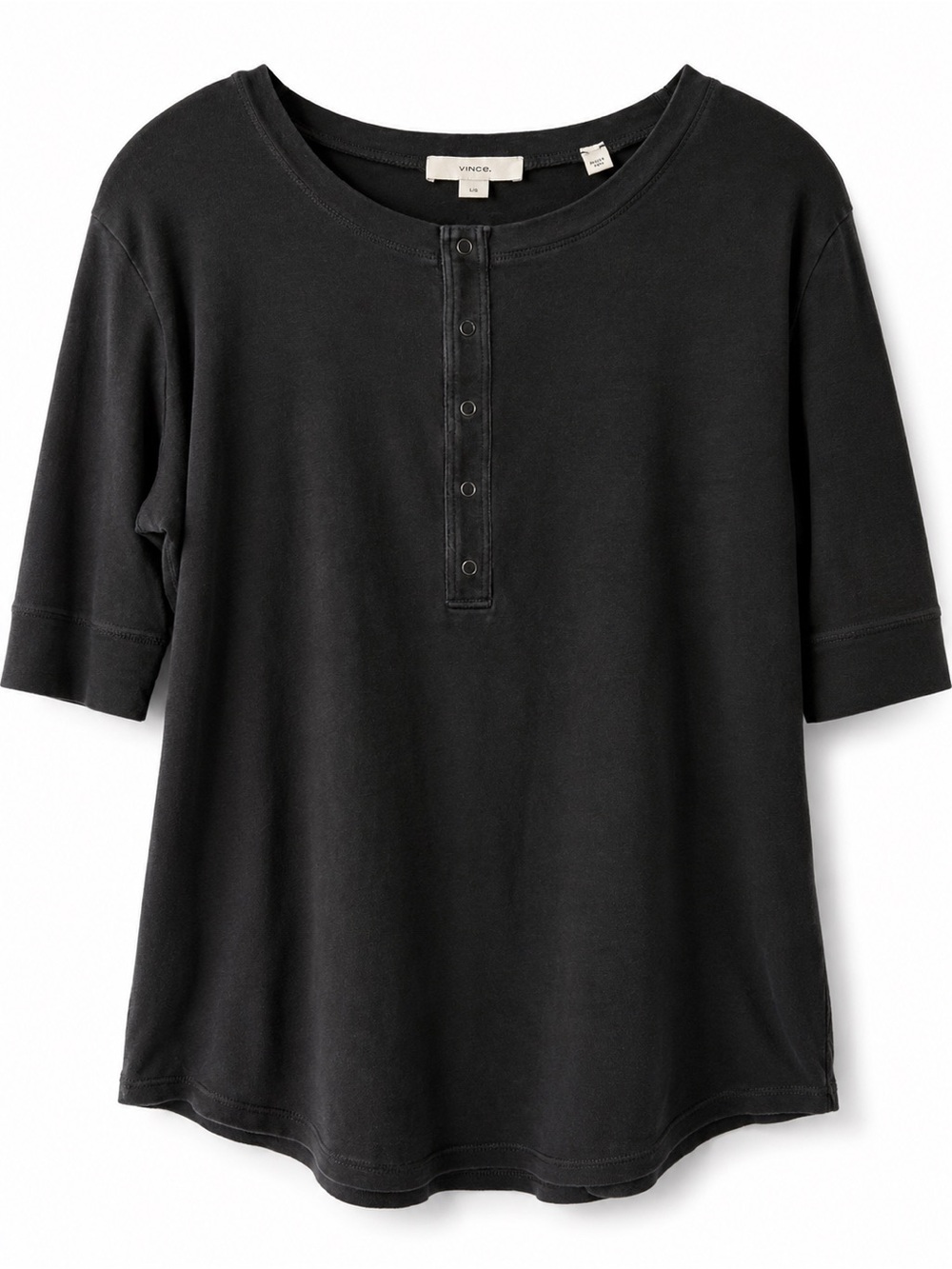 Vince Pima Cotton Black Snap Henley Shirt Women’s Size L